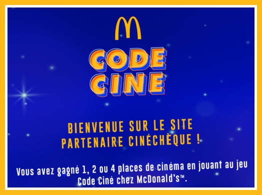 Jeu Mcdo Code Ciné places de cinéma offertes